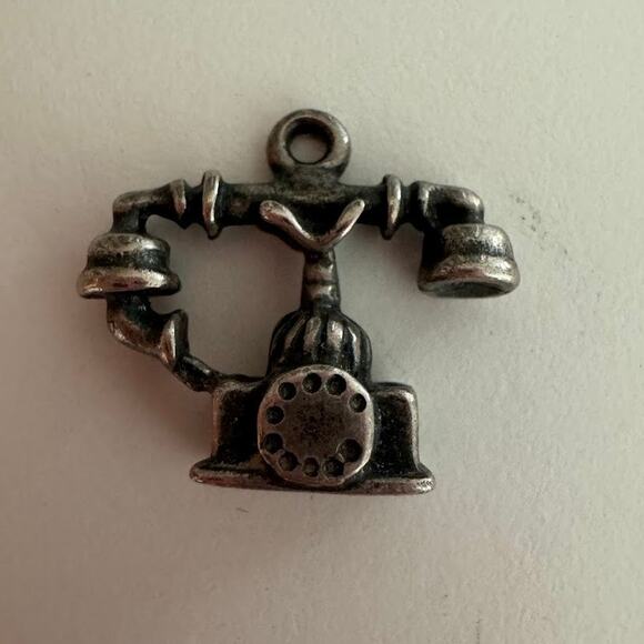 Sterling Silver Vintage Antique Telephone Charm - Picture 1 of 3